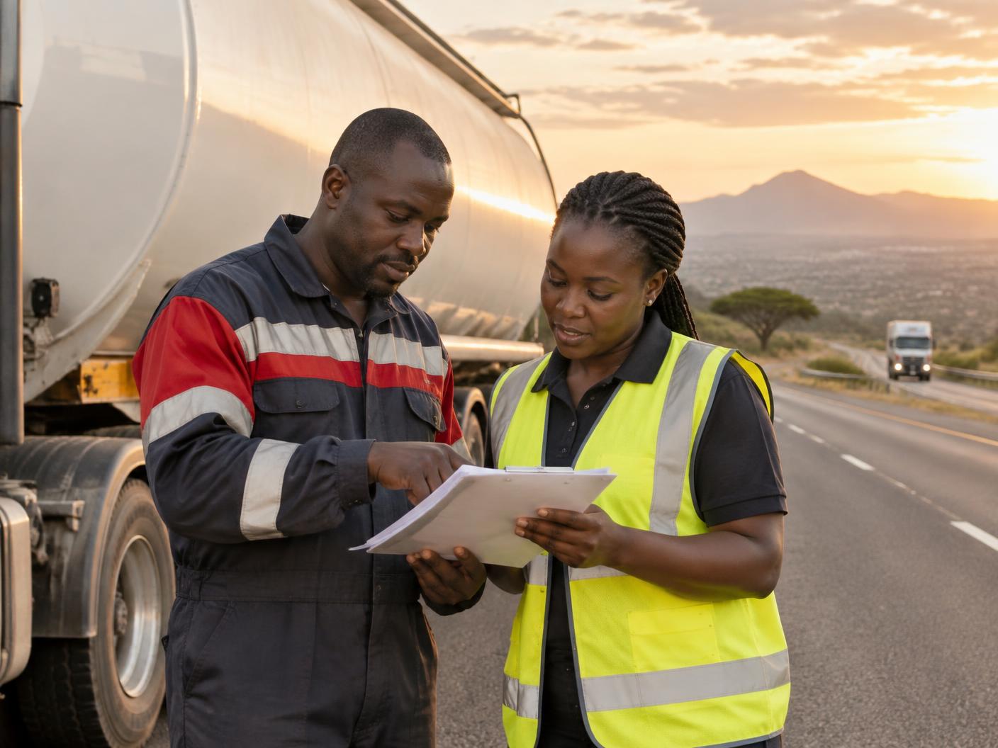 Logistics professionals reviewing a route